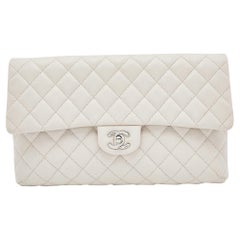 Chanel Off White Quilted Caviar Leather Flap Clutch