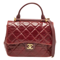 Chanel Burgundy Quilted Leather Gold Bar Top Handle Bag