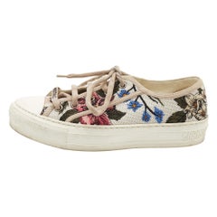 Dior White Embroidered Canvas Walk'n'Dior Sneakers Size 36