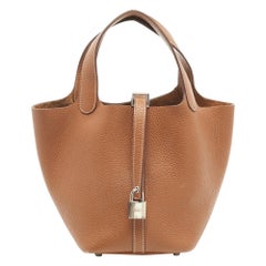Hermès Picotin Lock Rouge H Clemence 18 Gold Hardware, 2023 (Like New), Red Womens Handbag