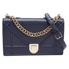 Dior Navy Blue Leather Medium Diorama Flap Shoulder Bag