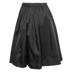 Prada Black Nylon Elasticized Waist Flared Knee Length Skirt S