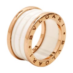 Bvlgari B.Zero1 White Ceramic 18k Rose Gold Band Ring Size 55