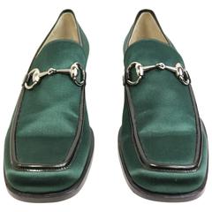 Retro Gucci by Tom Ford Classic Green Satin Loafer 