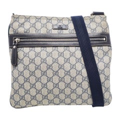 Gucci Borsa a tracolla in pelle e tela GG Supreme grigio/blu