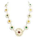 Sharra Pagano Pearl Beaded Gold Toned with Colours Rhinestones Necklace 