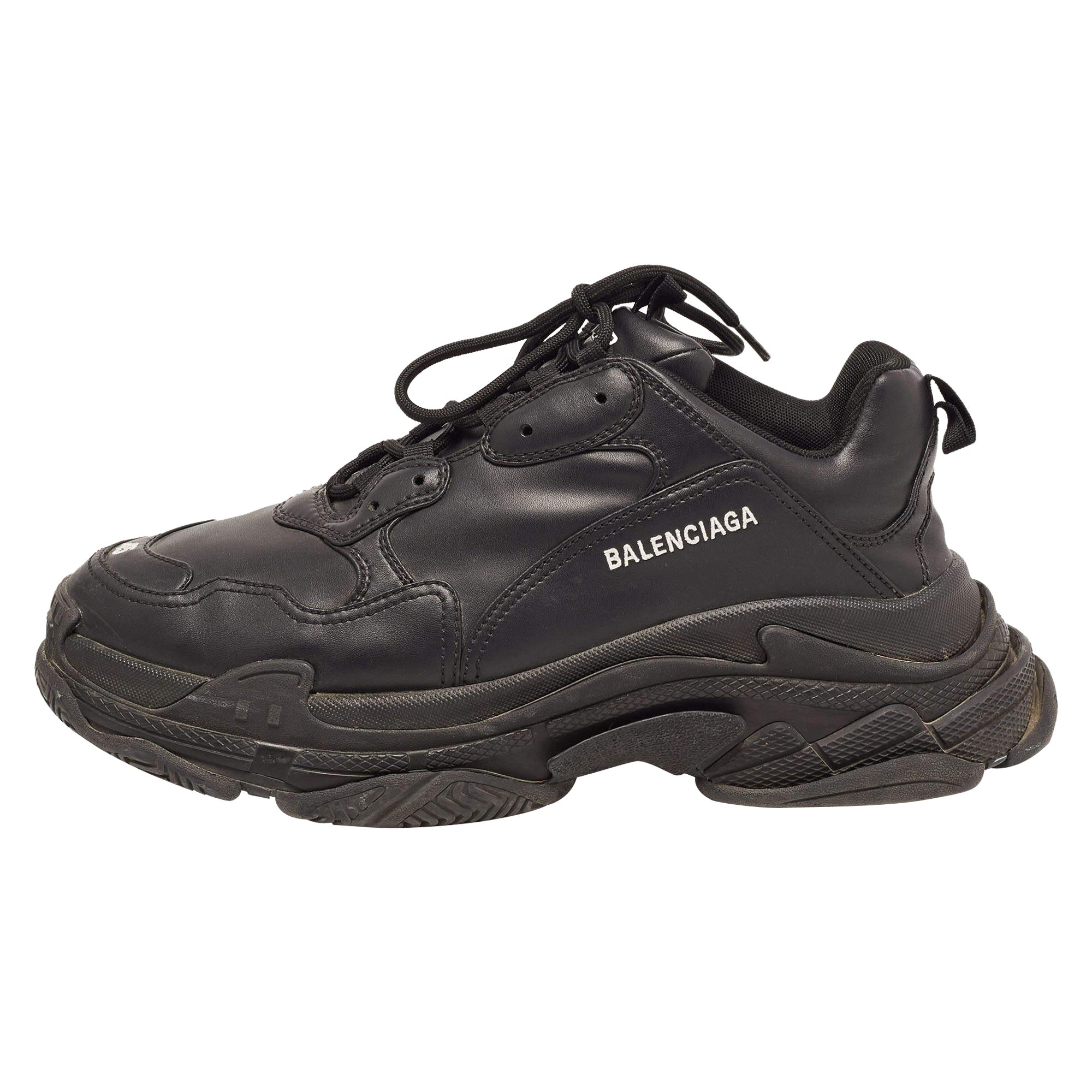 Balenciaga Black Leather Triple S Sneakers Size 45