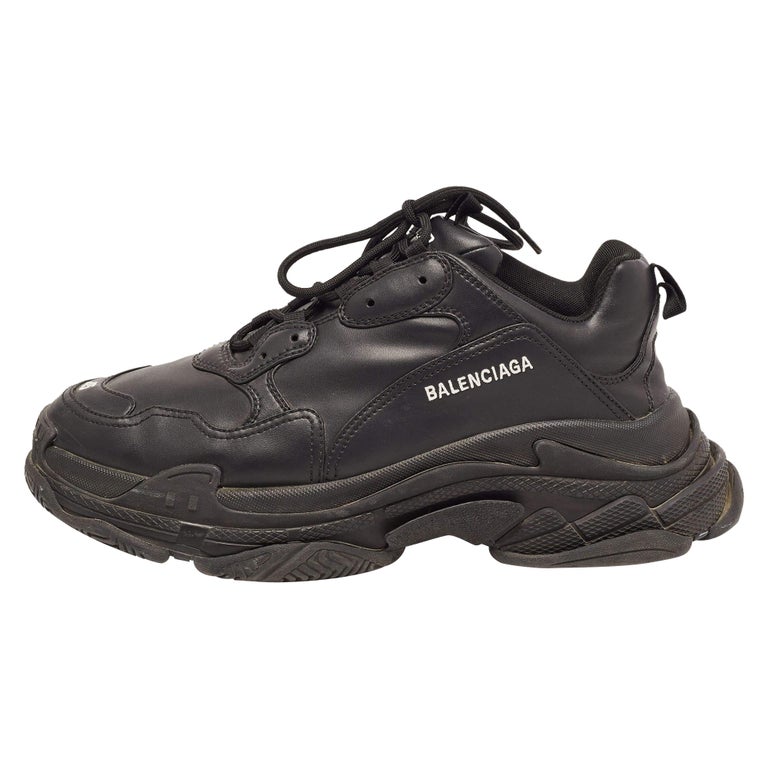 Balenciaga Black Leather Triple S Sneakers Size 45 at 1stDibs