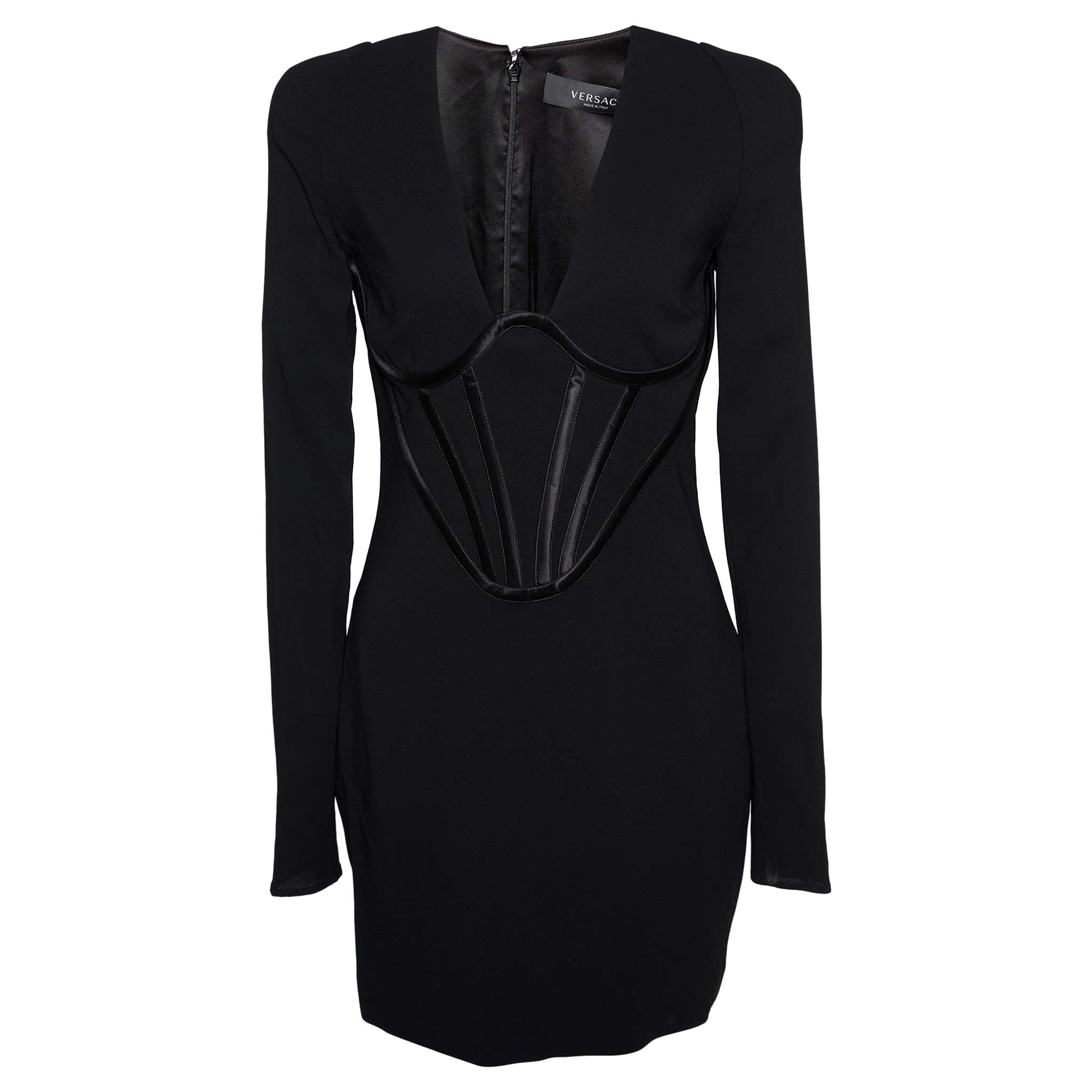 Versace Black Crepe Corset Mini Dress S For Sale at 1stDibs