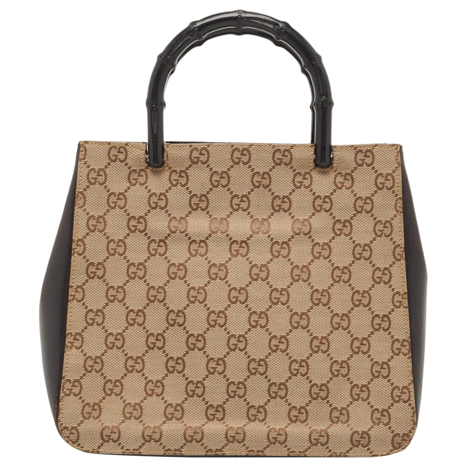Gucci Beige/Brown Canvas And Leather Bamboo Handle Tote
