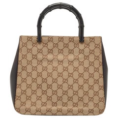 GUCCI] Gucci 113011 GG Canvas x Leather Black Unisex Tote Bag A