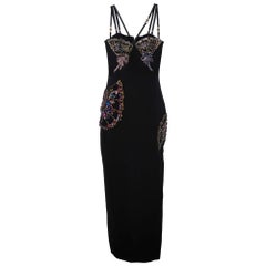 Versace Black Silk Crepe Crystal Embellished Strap Gown M