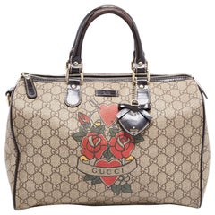 Gucci Beige/Brown GG Supreme Canvas and Patent Leather Medium Tattoo Heart Joy B