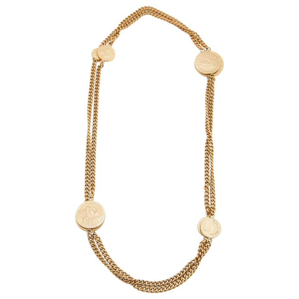 Silver-Tone Long Chain Chanel CC Necklace Features a Solid CC Logo ...