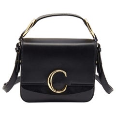 Chloe Schwarze Leder Small C Top Handle Tasche