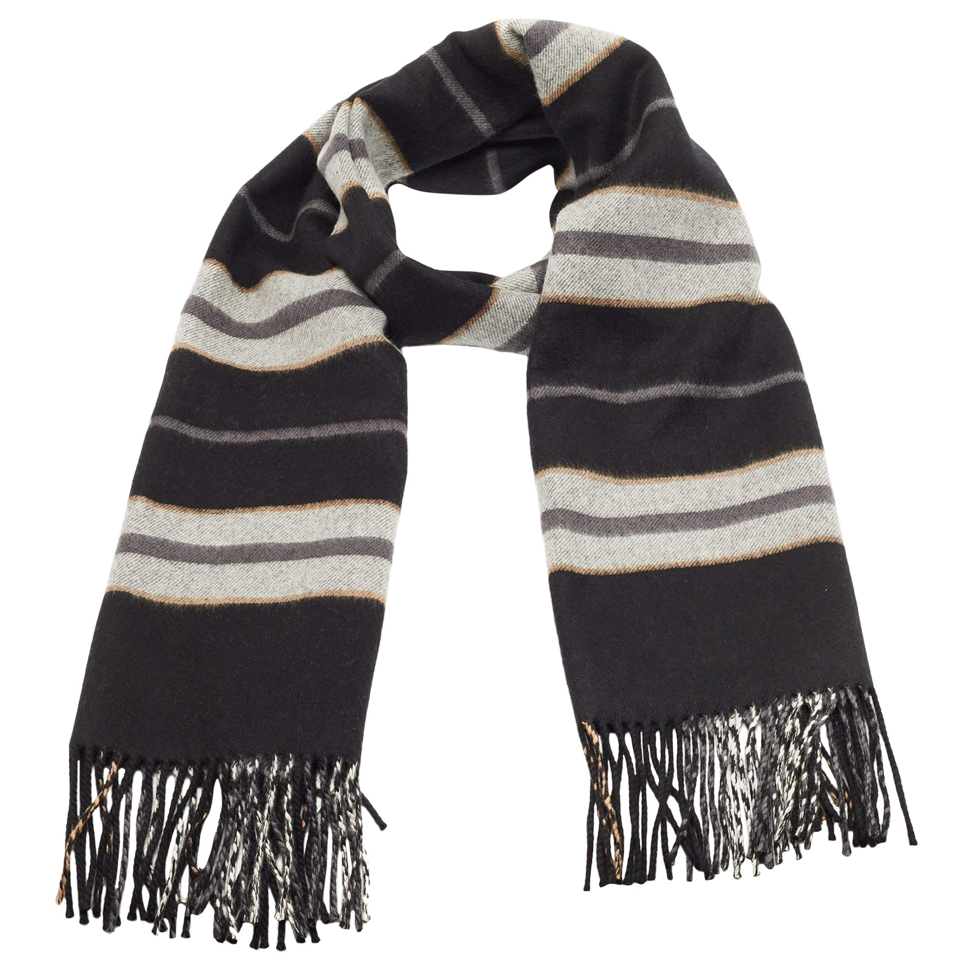 Louis Vuitton gray & burgundy wool & cashmere LV damier pattern  mens long scarf