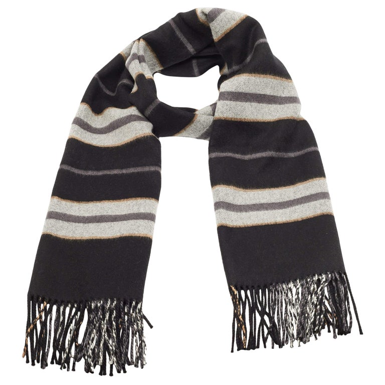 Burberry Black Saddle Stripe To Check Cashmere Fringed Scarf For Sale at  1stDibs