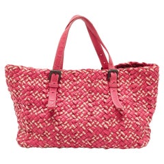 Bottega Veneta Pink/Beige Top Woven Leather Shopper Tote