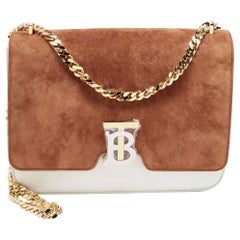 Burberry Brown/White Suede and Leather Medium TB Shoulder Bag