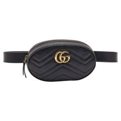 Gucci Black Matelassé Leather GG Marmont Belt Bag