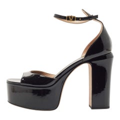 Valentino Black Patent Leather Platform Ankle Strap Sandals Size 38