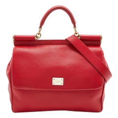 Dolce & Gabbana Red Leather Miss Sicily Top Handle Bag