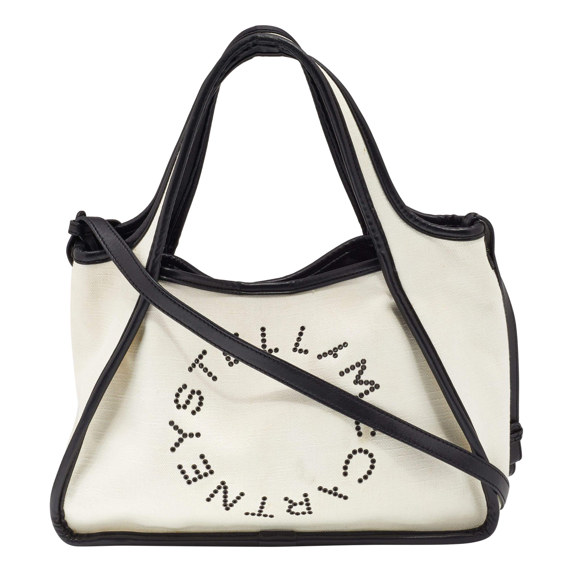 Stella McCartney Off White Canvas and Faux Leather Stella Logo Tote