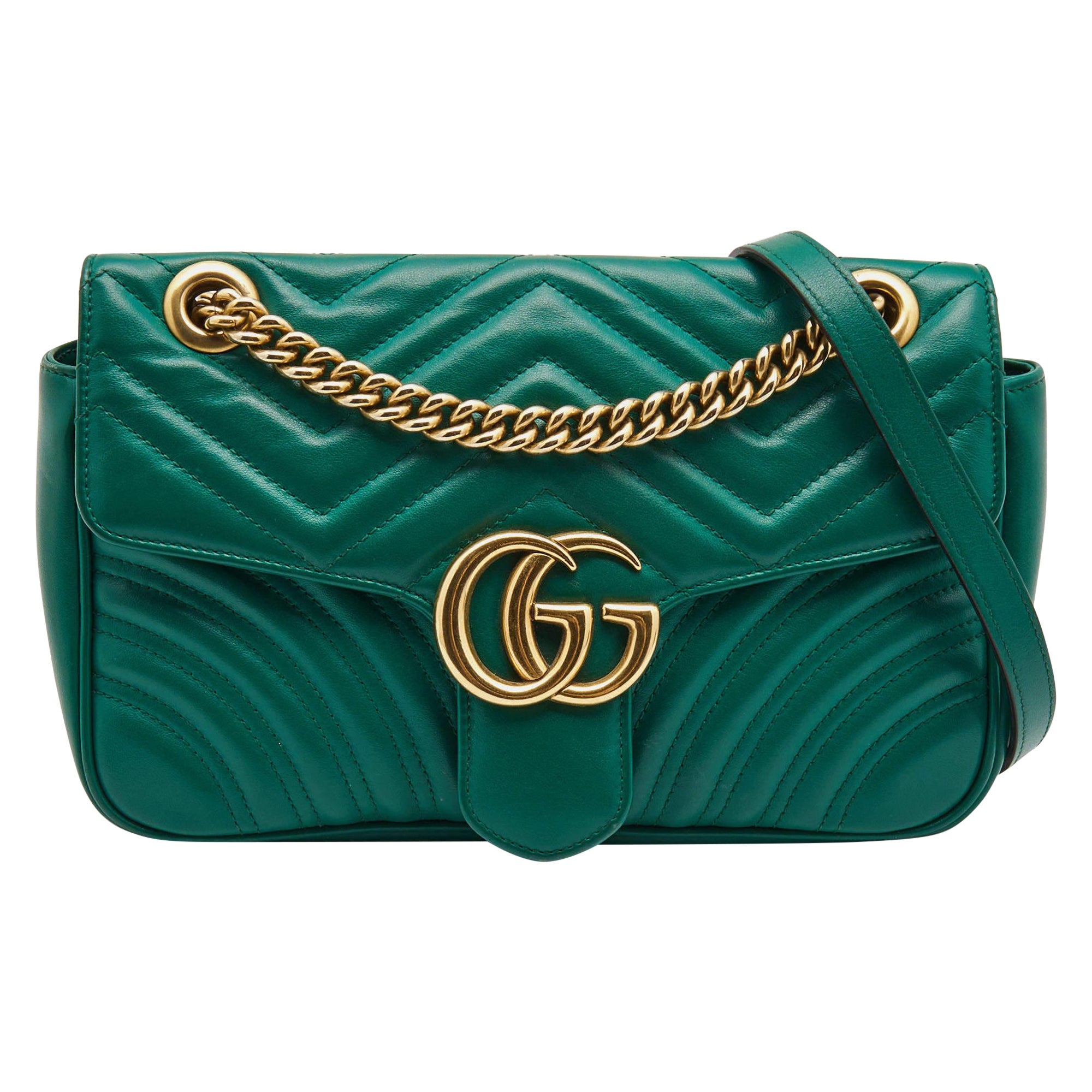 Gucci Green Matelasse Leather Small GG Marmont Shoulder Bag at 1stDibs