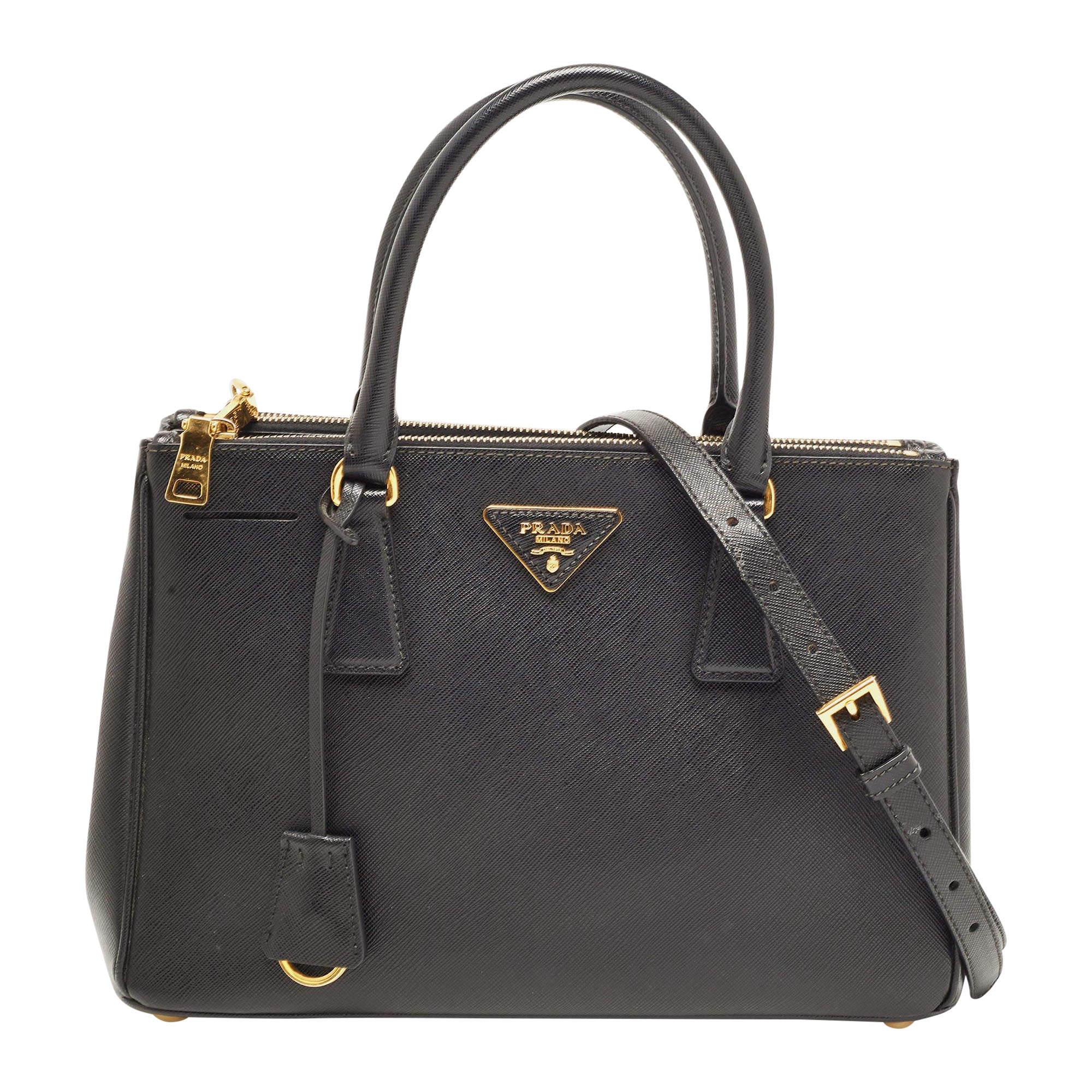 Medium Saffiano Leather Double Prada Bag, Women, Cameo/black