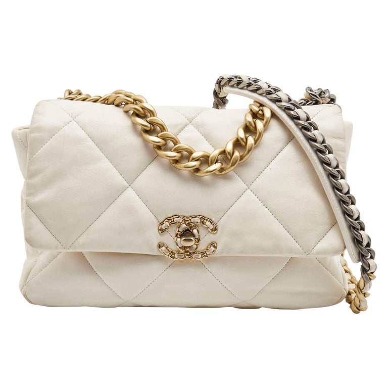 Chanel Off White Quilted Leather Large 19 Flap Bag For Sale at 1stDibs