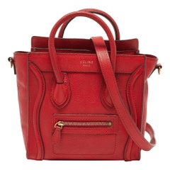 Celine Red Leather Nano Luggage Tote