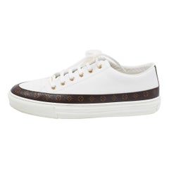 Louis Vuitton White/Brown Monogram Canvas And Leather Lace Up Sneakers Size 41