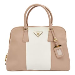 Prada - Grand sac à main Promenade en cuir rose/blanc Saffiano Lux