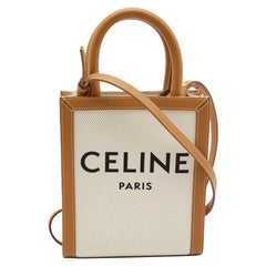 Celine Tan Logo Canvas and Leather Mini Vertical Cabas Tote