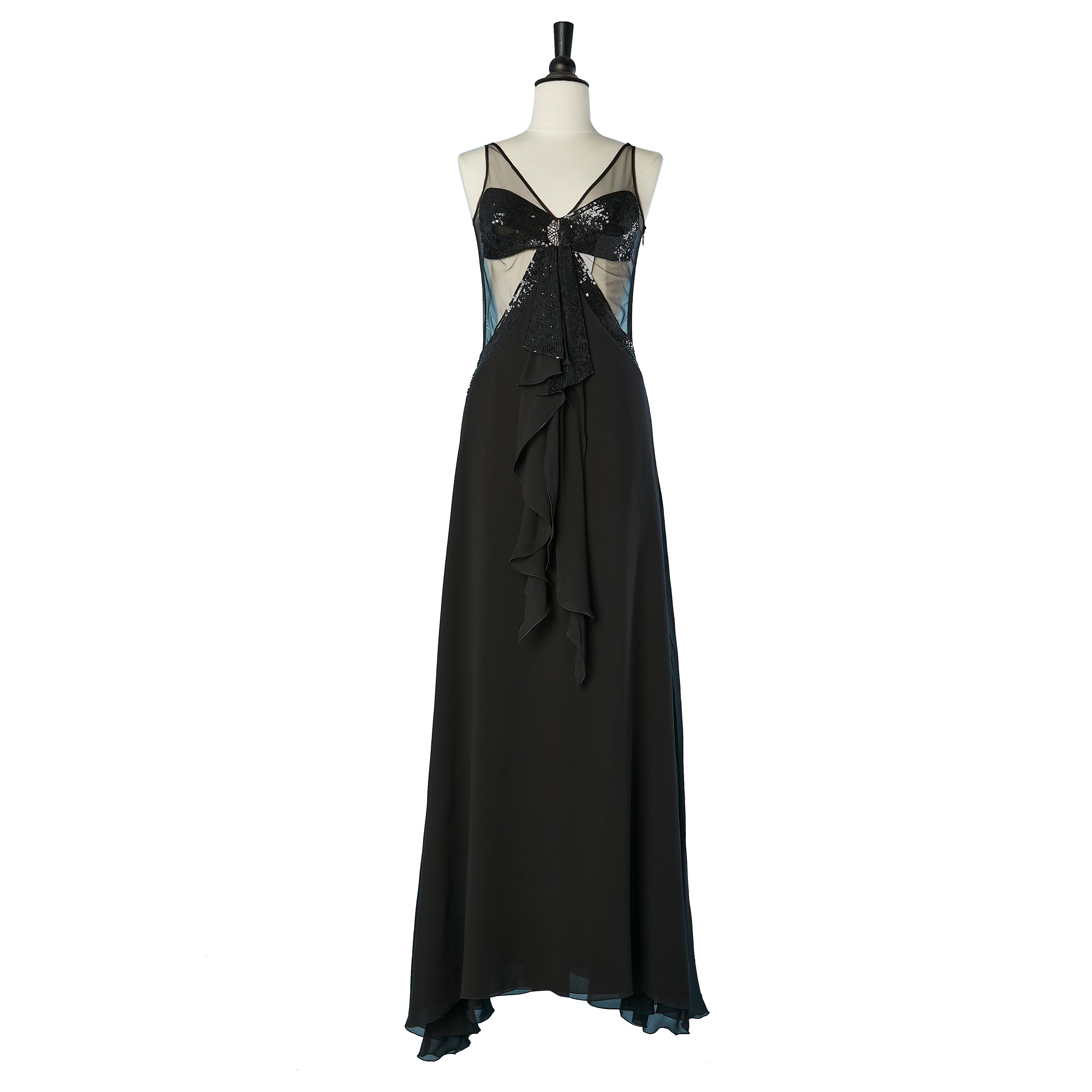 Black see-through evening dress with black and silver sequin Gai Mattiolo NEW  For Sale