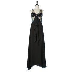 Schwarzes durchsichtiges Abendkleid mit schwarzem und silbernem Pailletten Gai Mattiolo, NEU 