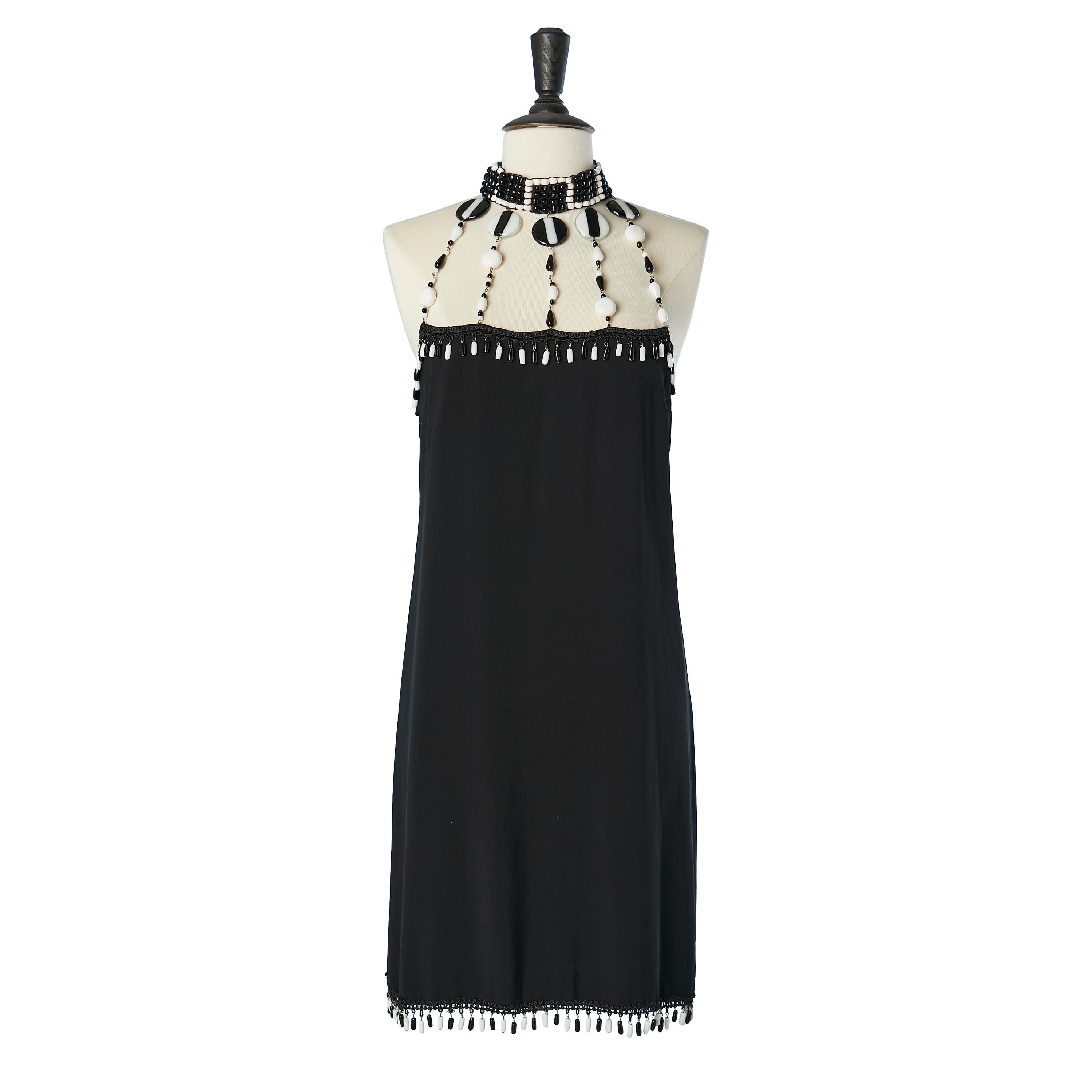 Black crêpe cocktail dress with glass paste beads Moschino Couture  For Sale