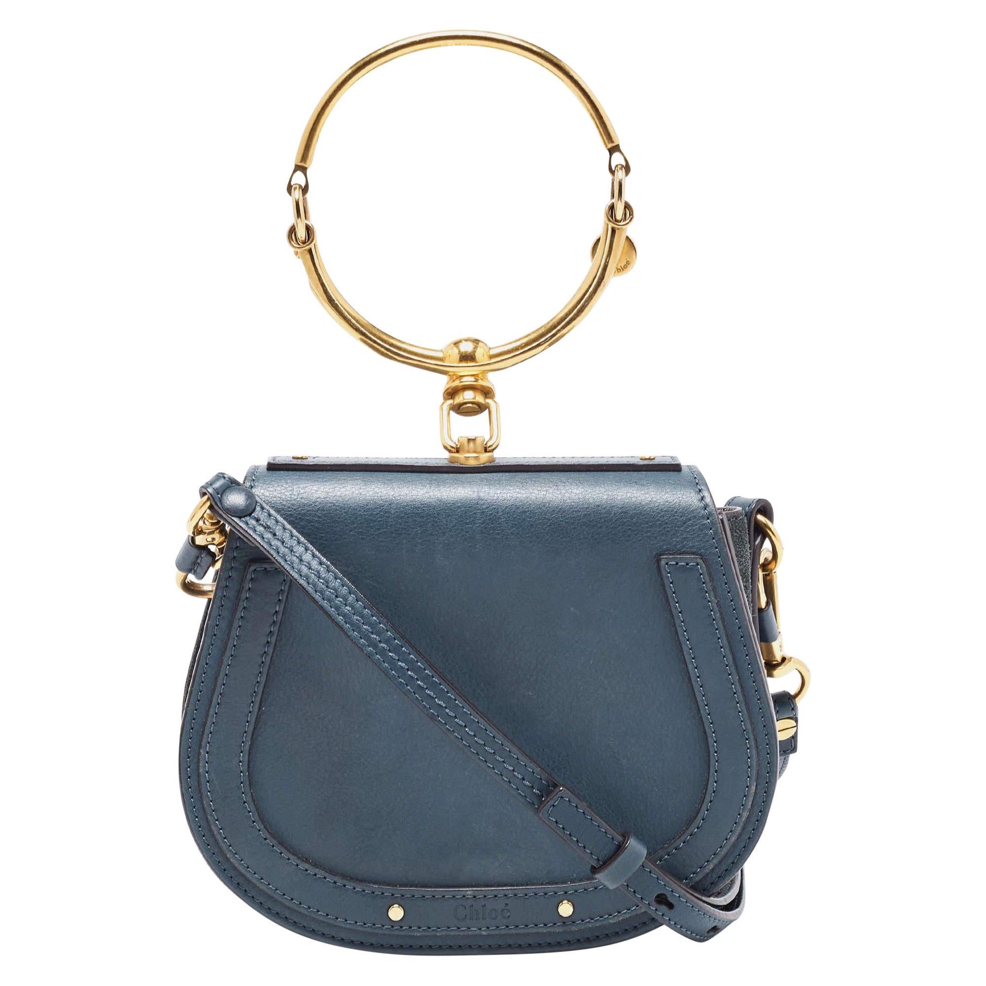 Chloe Teal Leather Small Nile Bracelet Crossbody Bag