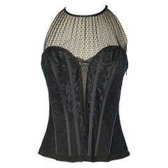 Schwarzes Bustier aus Spitze, Tüll und Pflaume aus La Perla, NEU