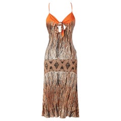 Backless rayon dress with macrame and cord print Just Cavalli 