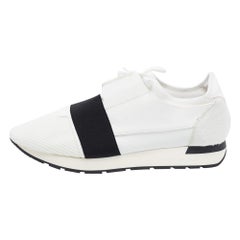 Balenciaga White Leather and Mesh Race Runner Sneakers Size 44