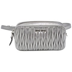 Miu Miu Silver Matelassé Leather Convertible Belt Bag