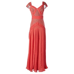 Salmon pink pleated evening dress with lace insert Cavalli Class NEW 