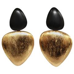 Monies Ebony Wood and Gold Foil Statement Clip Earrings