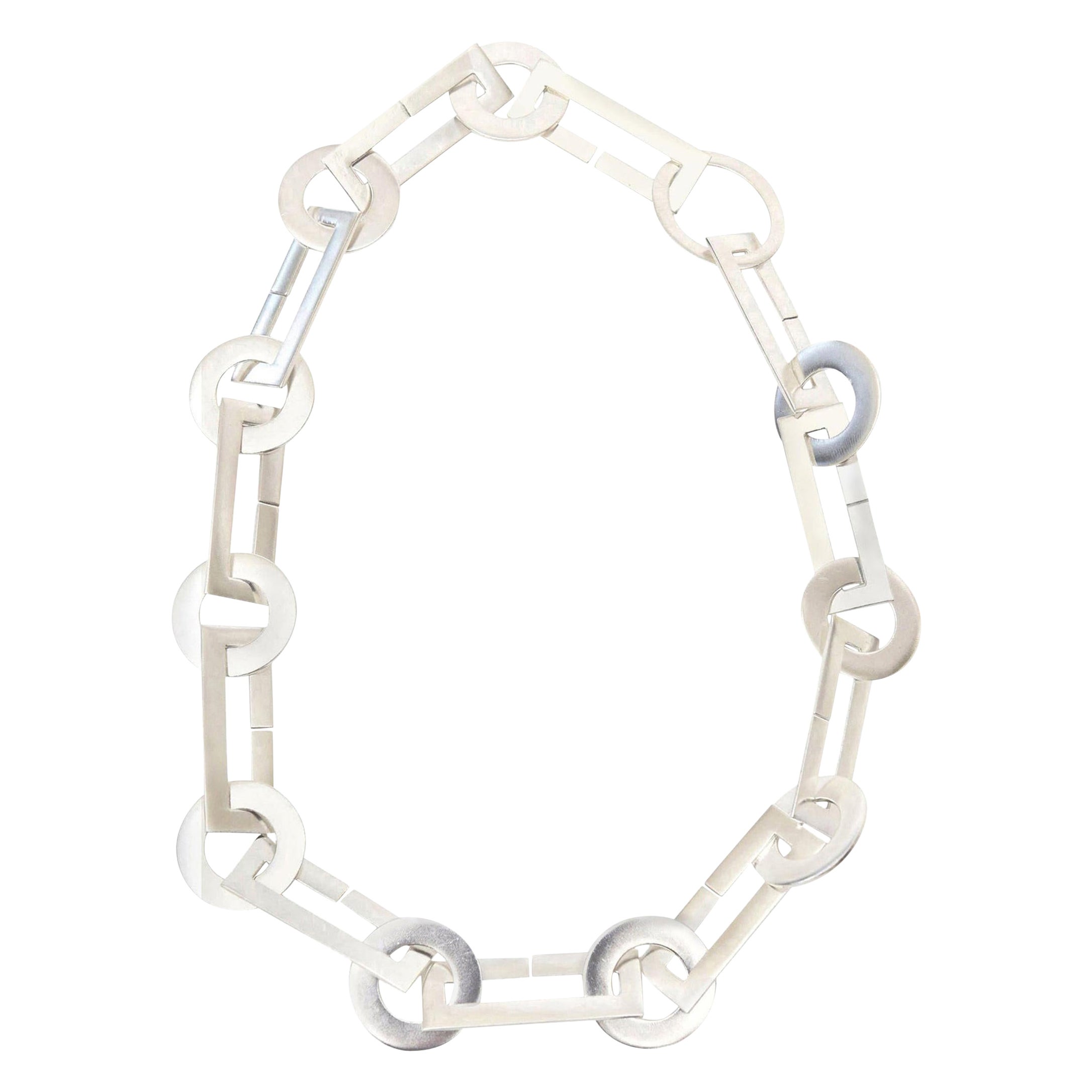 Modernistische Gliederkette aus Sterlingsilber mit Kreis und rechteckiger Halskette