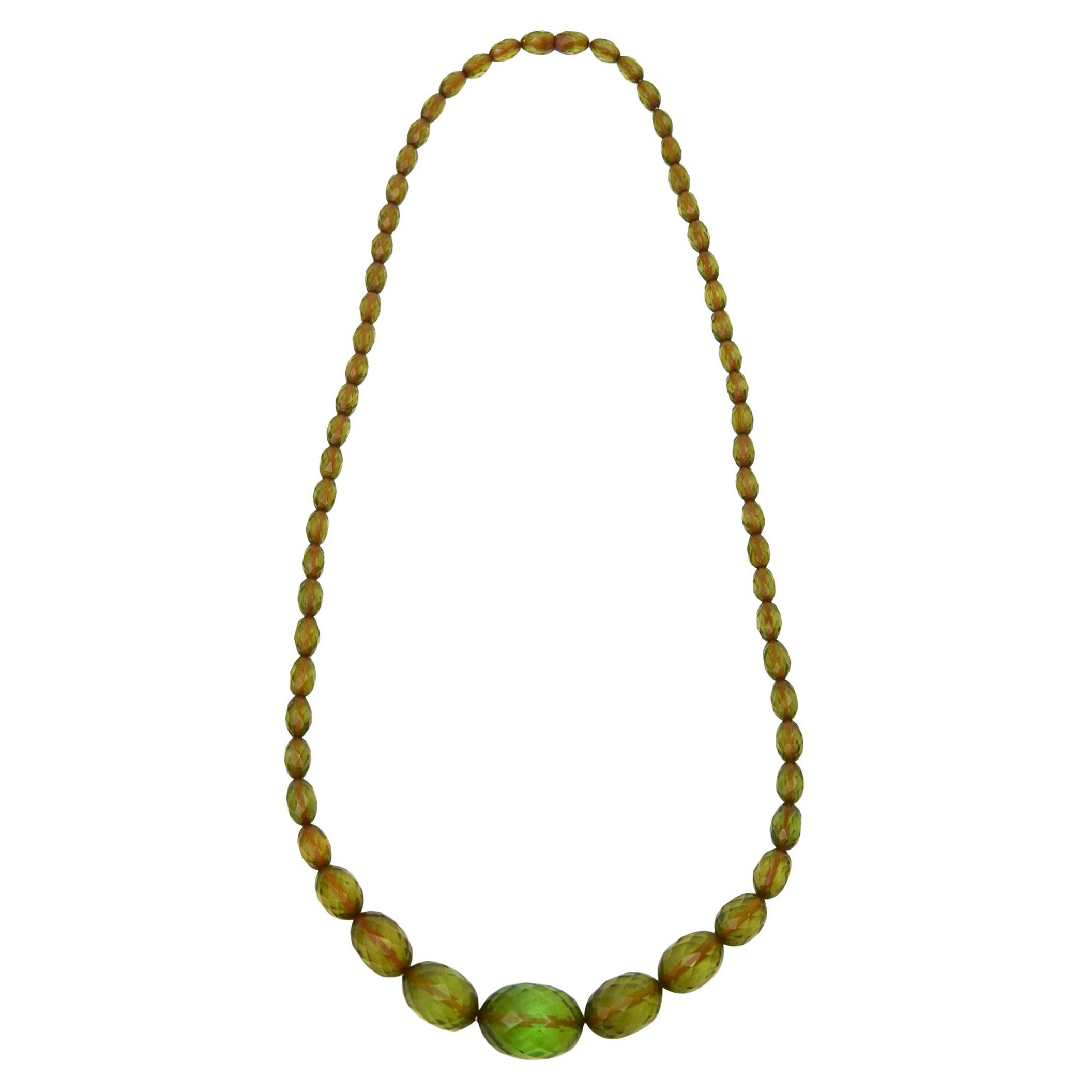 Chartreuse Green Resin Diamond Faceted Necklace Vintage For Sale