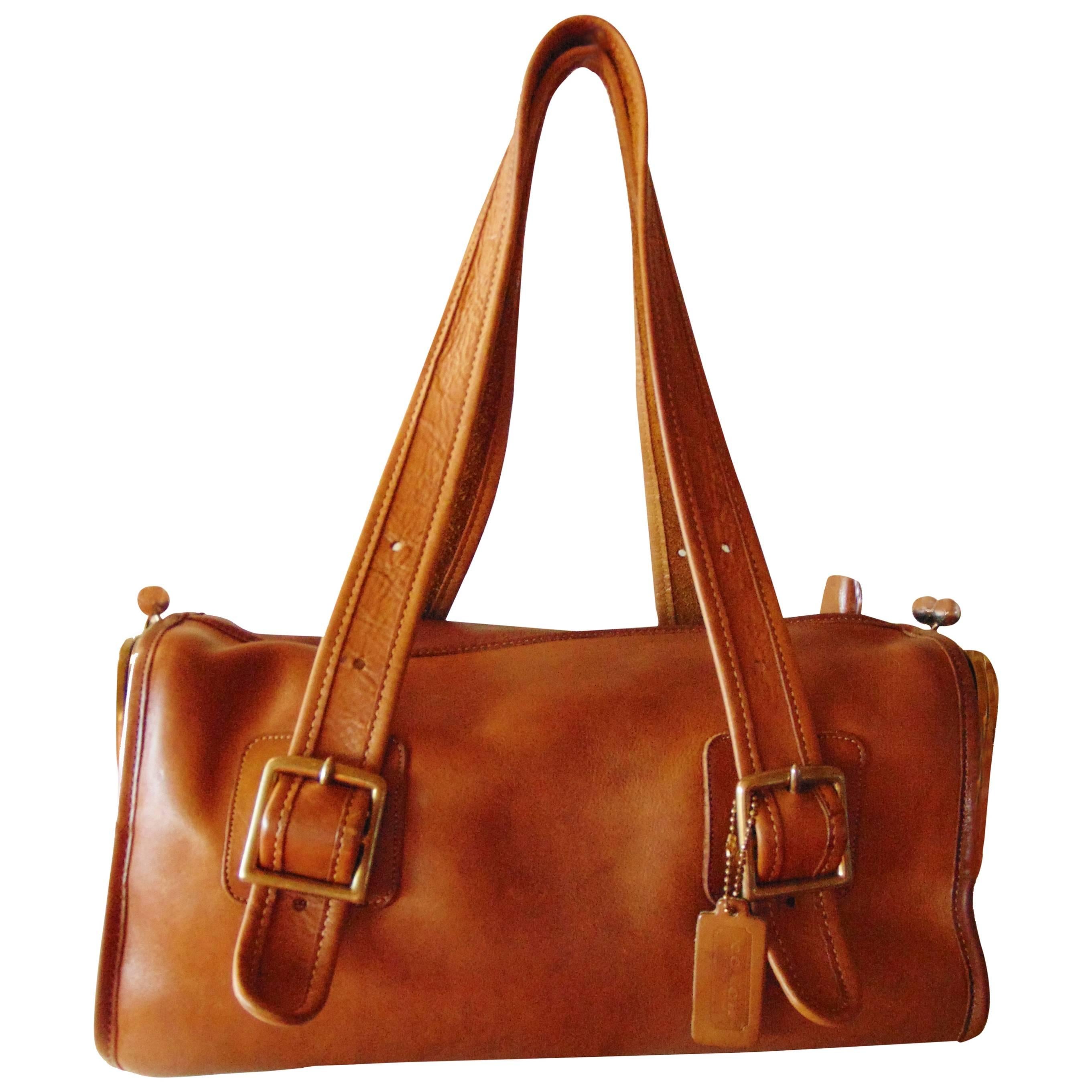Bonnie Cashin for Coach Distressed Saddle Leather Double Header Tote Bag 1970s