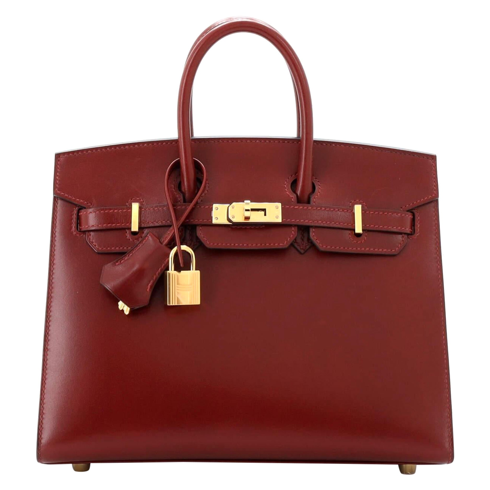 Hermes Birkin Sellier Bag Rouge H Box Calf with Gold Hardware 25 For Sale