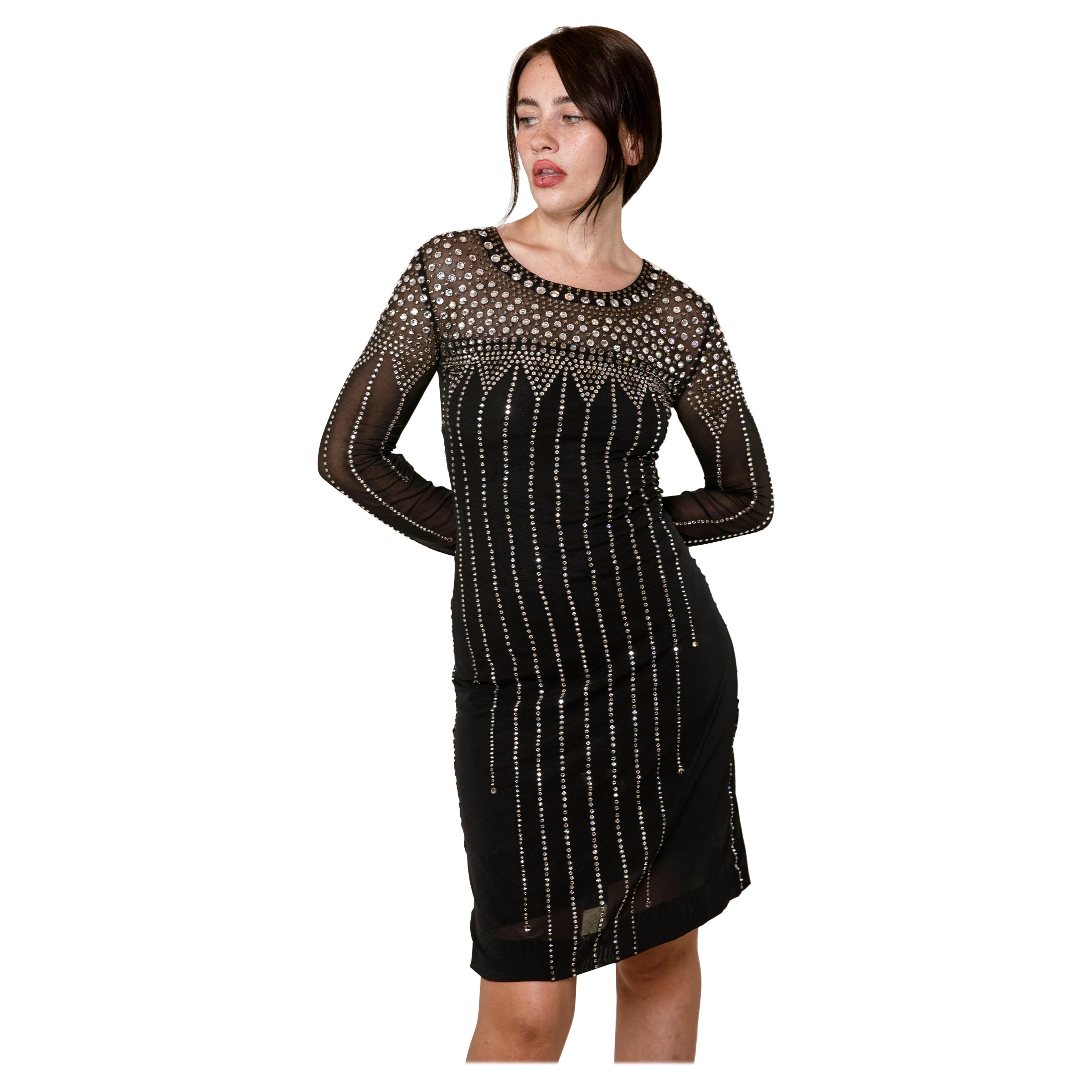 Rhinestone Jersey Cocktail Dress For Sale