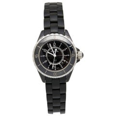 Used Chanel Black Ceramic Stainless Steel Rubber J12 H0681 Unisex Wristwatch 33 mm